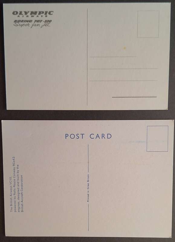 2 Unused Post Cards British Airways VC 10 and Olympic Airways Boeing 707-320