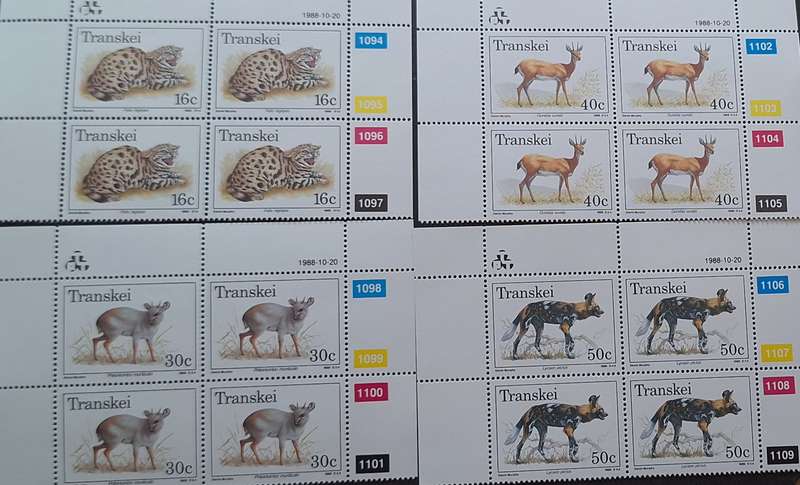 Transkei 1988 Endangered and Protected Animals Set of 4 Mint Control Blocks