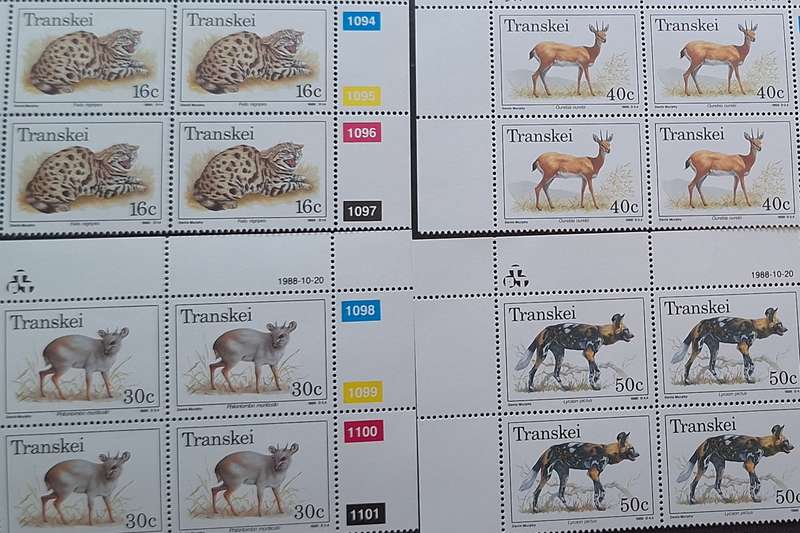 Transkei 1988 Endangered and Protected Animals Set of 4 Mint Control Blocks