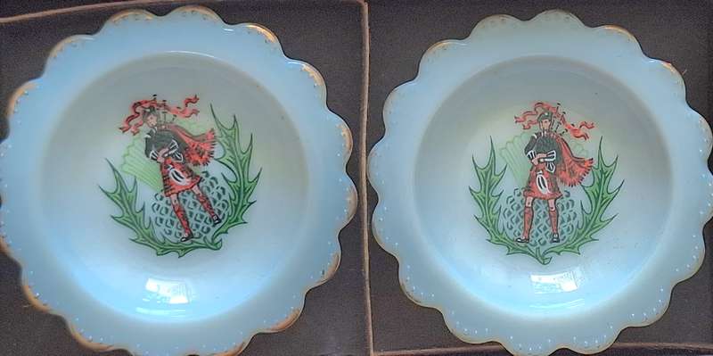 Boxed Set of 2 Scottish Piper Milk Glass Small Bowls