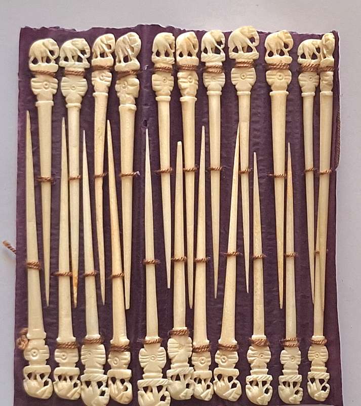 22 Vintage Hand Carved Elephant Cocktail Sticks
