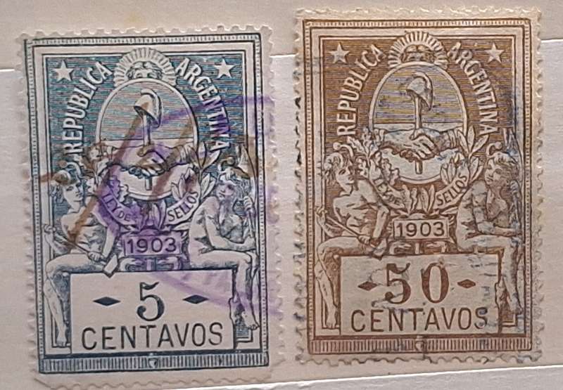 Argentina 1903 Revenue Tax LEY DE SELLOS 2 Used stamps