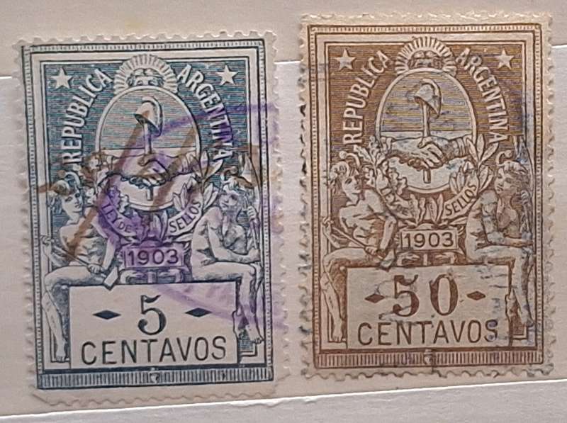 Argentina 1903 Revenue Tax LEY DE SELLOS 2 Used stamps
