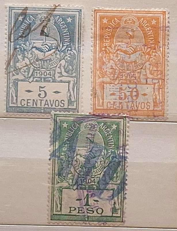 Argentina 1904 Revenue Tax LEY DE SELLOS 3 Used stamps