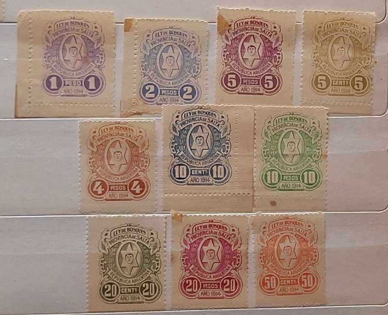 Argentina SALTA Local Revenue Stamps LEY DE BOSQUES Forest Tax 1914 10 Unused stamps
