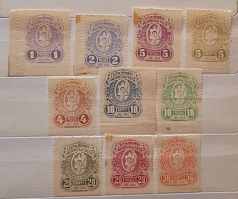 Argentina SALTA Local Revenue Stamps LEY DE BOSQUES Forest Tax 1914 10 Unused stamps