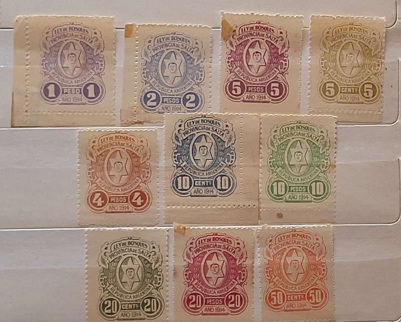 Argentina SALTA Local Revenue Stamps LEY DE BOSQUES Forest Tax 1914 10 Unused stamps