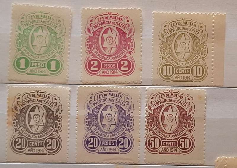Argentina SALTA Local Revenue Stamps LEY DE MULTAS Fines 1914 6 Unused stamps