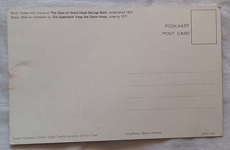 Cape of Good Hope Savings Bank Post Card of Twelve Apostles Photo by Martin Laubscher