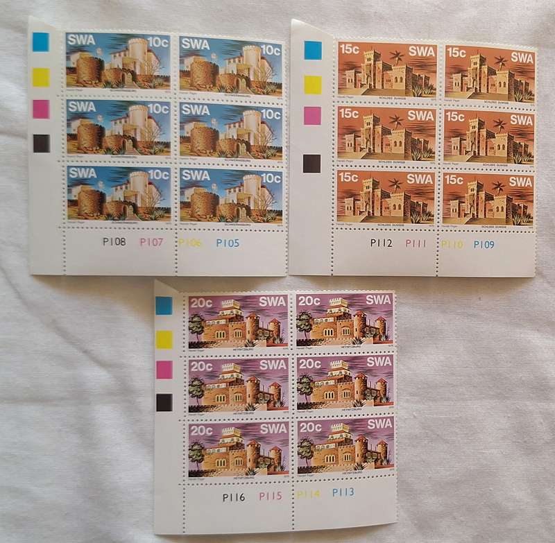 South West Africa 1976 Historic Castles Set of 3 Mint Control Blocks of 6 stamps each