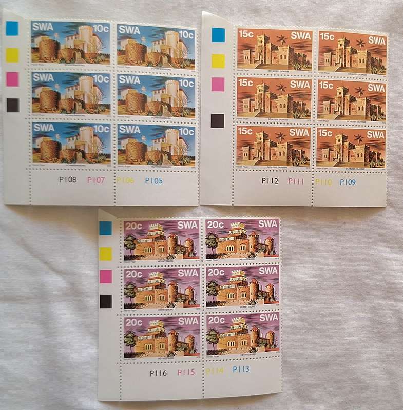 South West Africa 1976 Historic Castles Set of 3 Mint Control Blocks of 6 stamps each