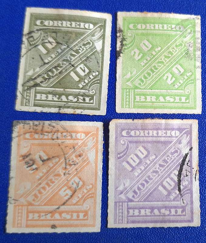 Brazil 1889 Newspaper stamps  4 Used Hinged Imperforate stamps