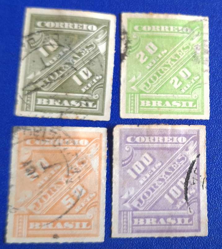 Brazil 1889 Newspaper stamps  4 Used Hinged Imperforate stamps