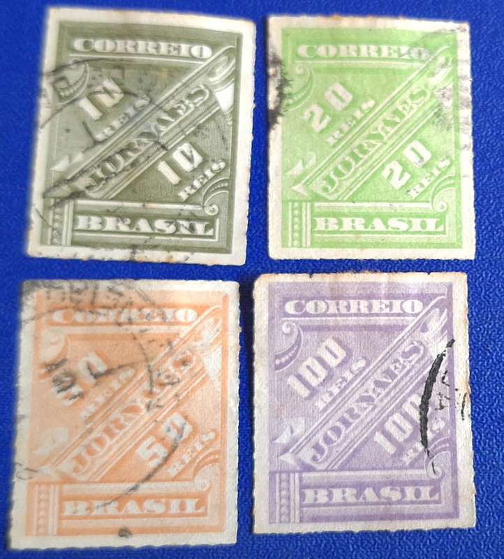 Brazil 1889 Newspaper stamps  4 Used Hinged Imperforate stamps