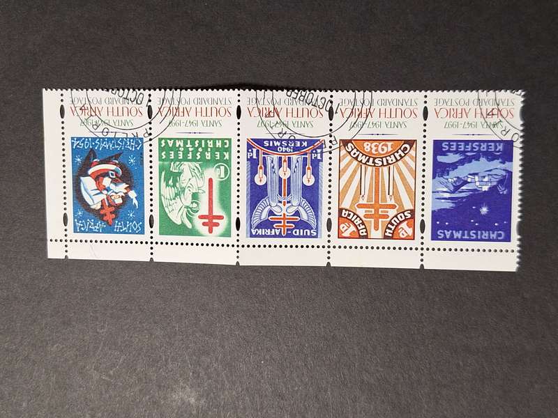 South Africa 1997 SANTA Anniversary of Christmas Stamps Strip of 5 Cancelled stamps
