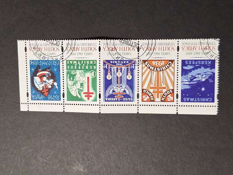 South Africa 1997 SANTA Anniversary of Christmas Stamps Strip of 5 Cancelled stamps