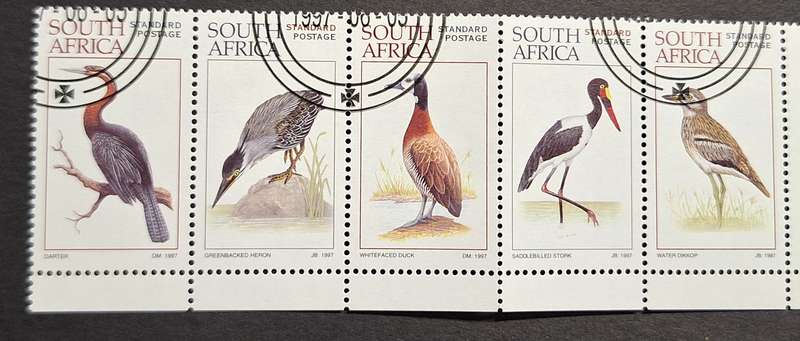 South Africa 1997 Birds (World Environment Day) Strip of 5 Cancelled Standard Postage stamps