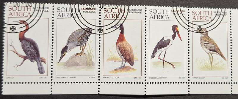 South Africa 1997 Birds (World Environment Day) Strip of 5 Cancelled Standard Postage stamps