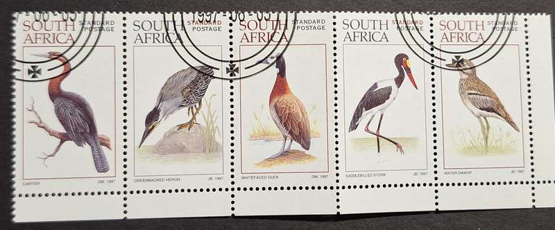 South Africa 1997 Birds (World Environment Day) Strip of 5 Cancelled Standard Postage stamps