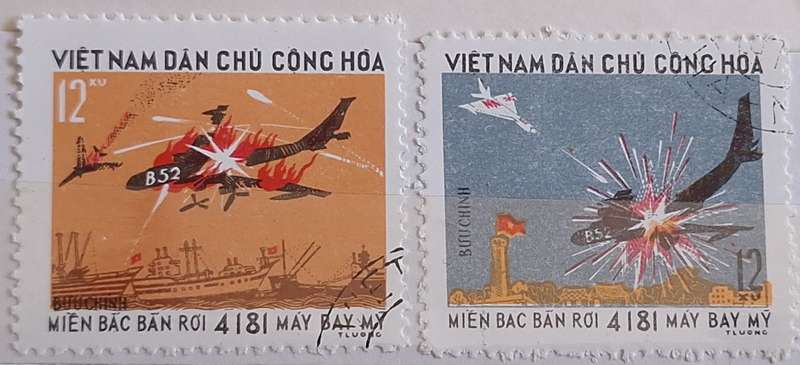 Vietnam North 1973 4181st US aircraft brought down over North Vietnam 2 Cancelled Hinged stamps