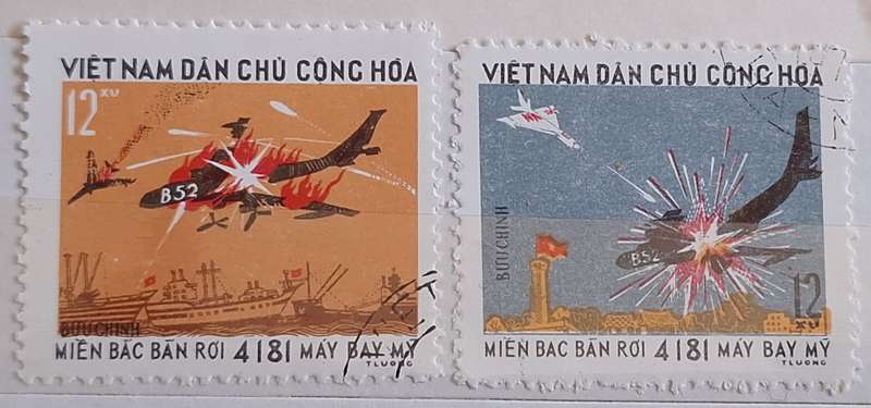 Vietnam North 1973 4181st US aircraft brought down over North Vietnam 2 Cancelled Hinged stamps