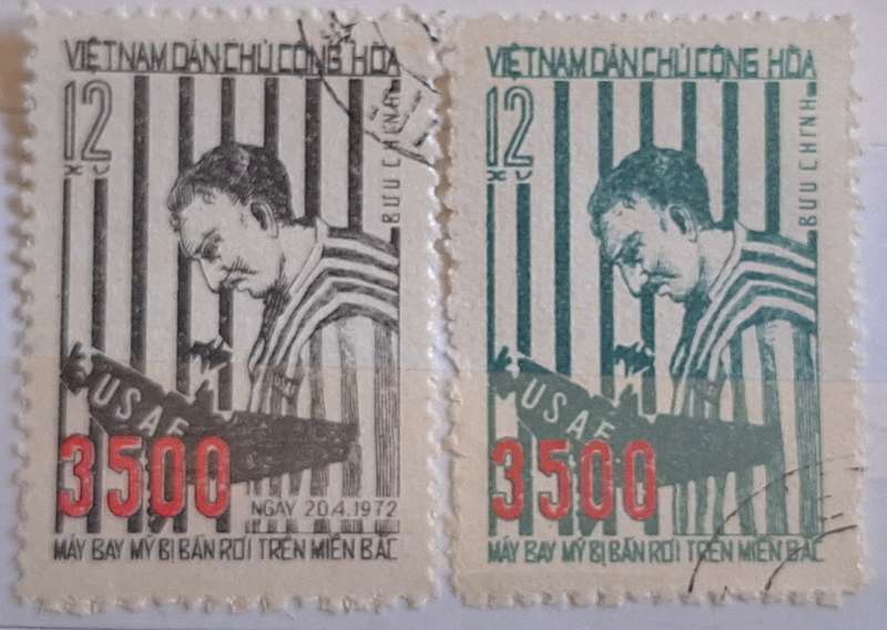 Vietnam 1972 3500 US Warplane Shot Down Set of 2 Cancelled Hinged stamps