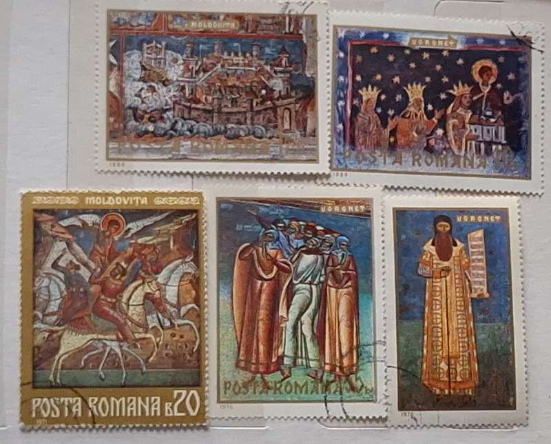 Romania 1969-71 Paintings 5 Cancelled Hinged stamps