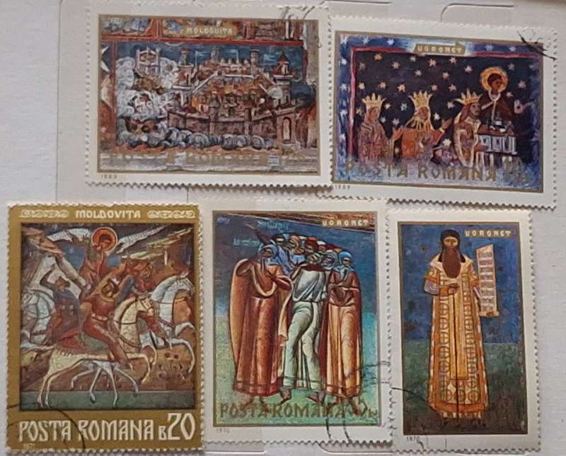 Romania 1969-71 Paintings 5 Cancelled Hinged stamps