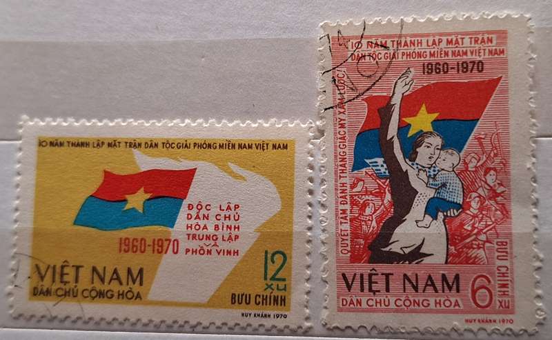North Vietnam 1970 National Front for Liberation of South Korea Set of 2 Cancelled Hinged stamps