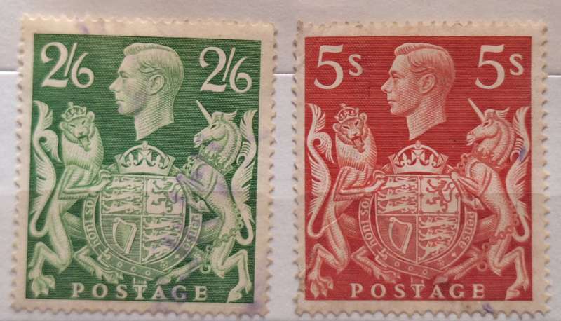 GB 1939 George VI 2 Used stamps 2/6 and 5 Shilling