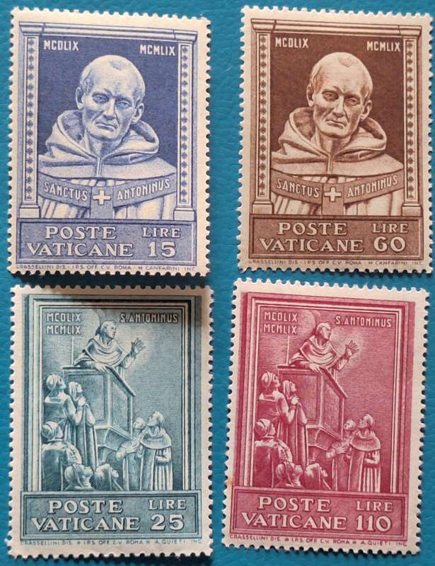 Vatican 1960 St Anthony Set of 4 Unused Hinged stamps