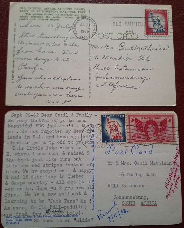 1960's 2 Postally used USA Post Cards