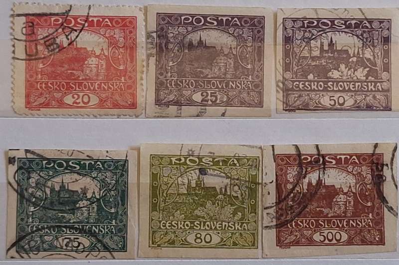Czechoslovakia 1918 The Hradčany Castle series 5 Imperforate and 1 Perforated All Used