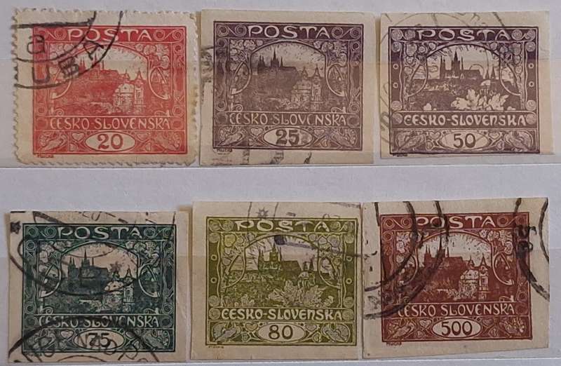 Czechoslovakia 1918 The Hradčany Castle series 5 Imperforate and 1 Perforated All Used