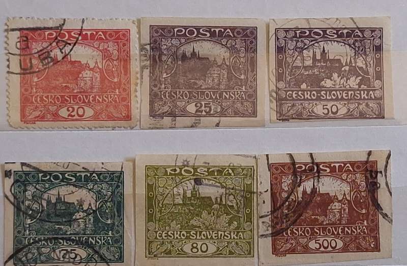 Czechoslovakia 1918 The Hradčany Castle series 5 Imperforate and 1 Perforated All Used