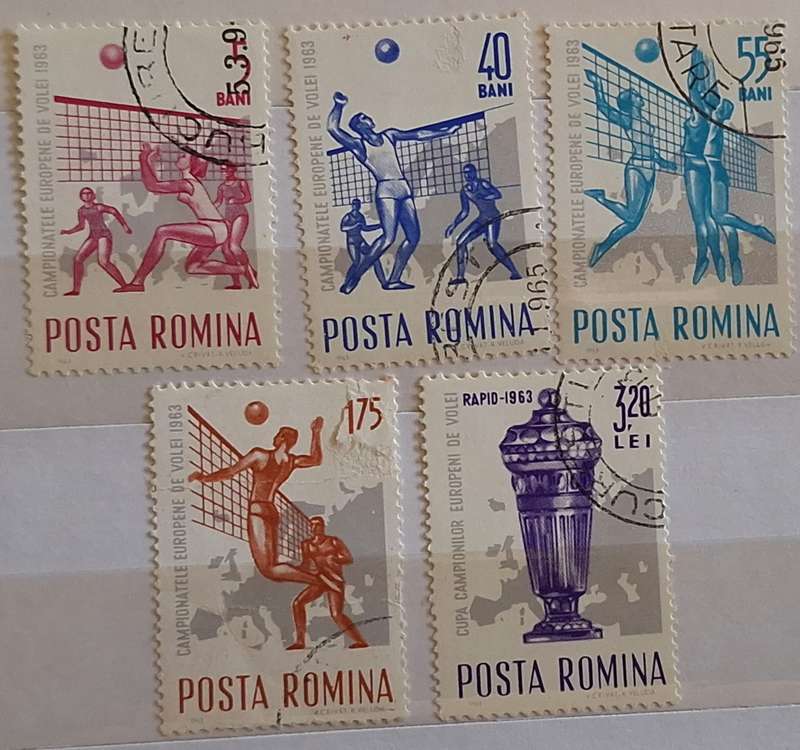 Romania 1963 European Volleyball Championship Set of 5 Cancelled Hinged stamps