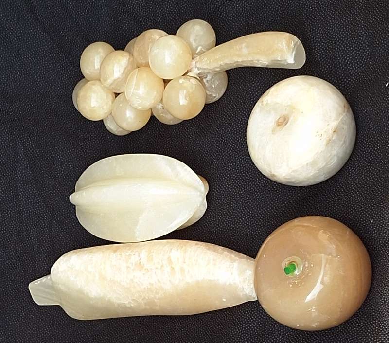 Vintage Marble Fruit Stand with Five Pieces Marble Fruit