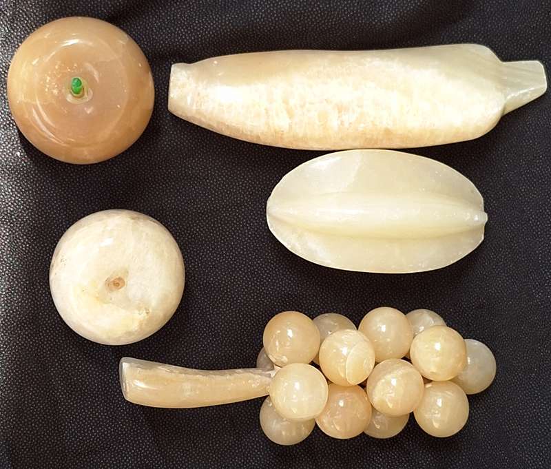 Vintage Marble Fruit Stand with Five Pieces Marble Fruit