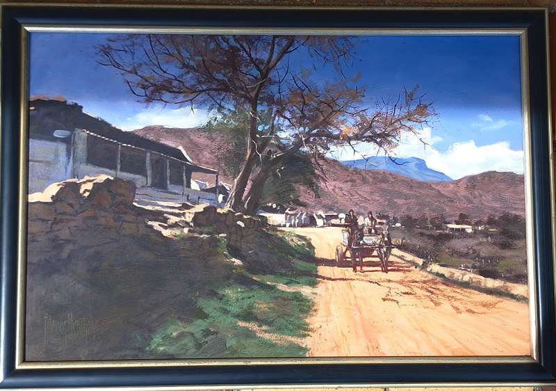 Framed Landscape Oil on Board by Hannes Meintjes