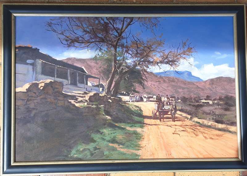 Framed Landscape Oil on Board by Hannes Meintjes