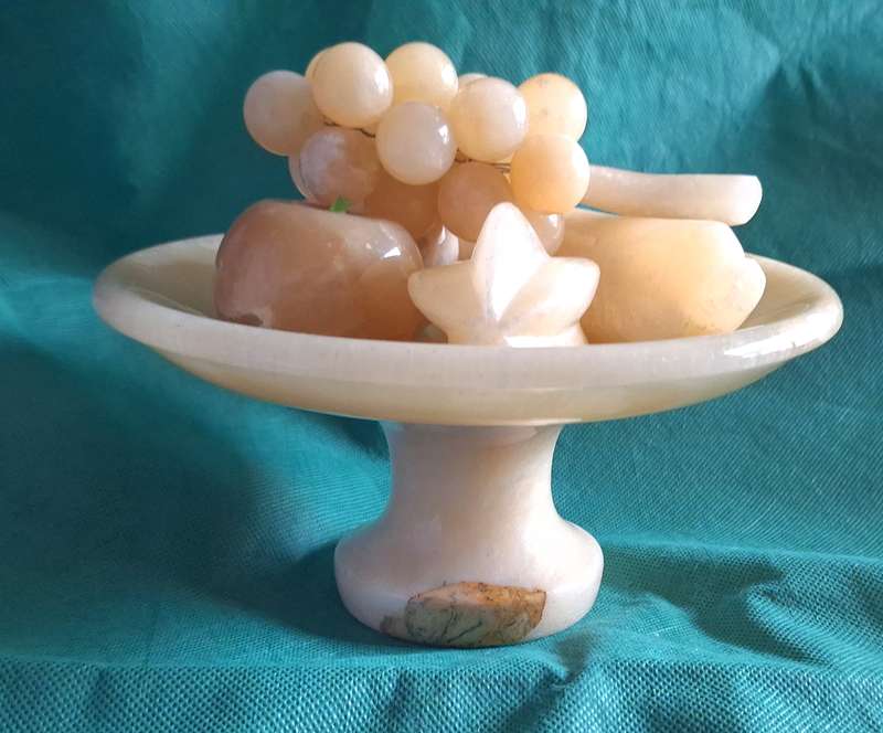 Vintage Marble Fruit Stand with Five Pieces Marble Fruit