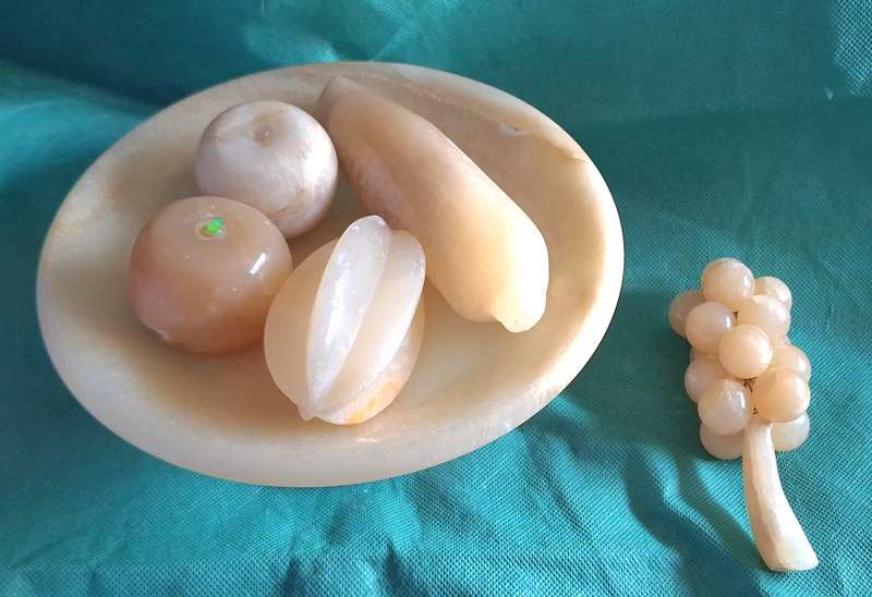 Vintage Marble Fruit Stand with Five Pieces Marble Fruit
