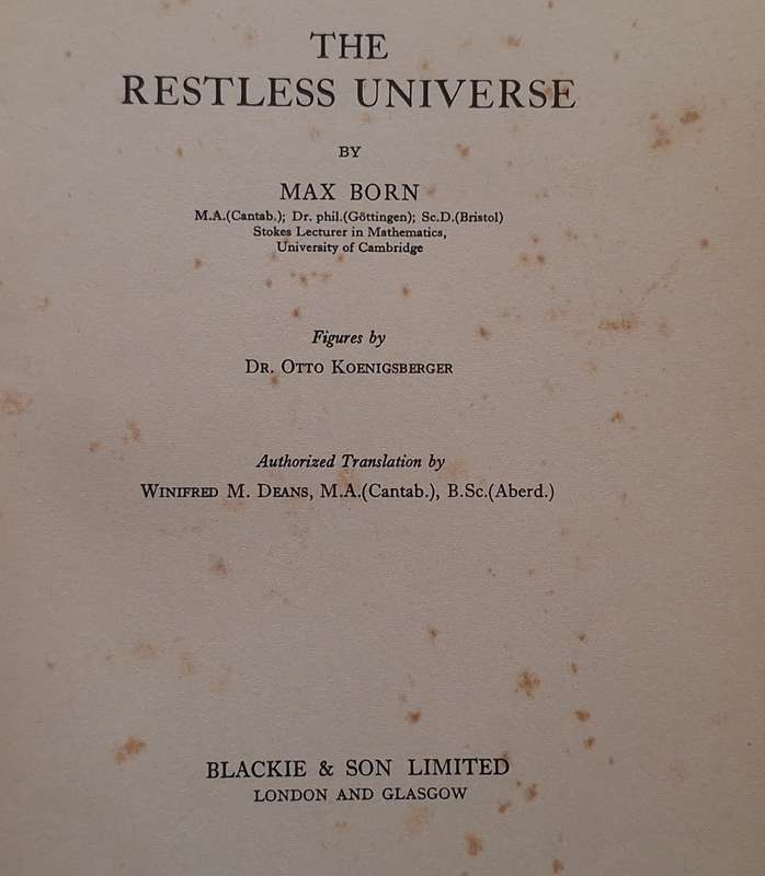 The Restless Universe by Max Born Hardcover 1935 Third Impression