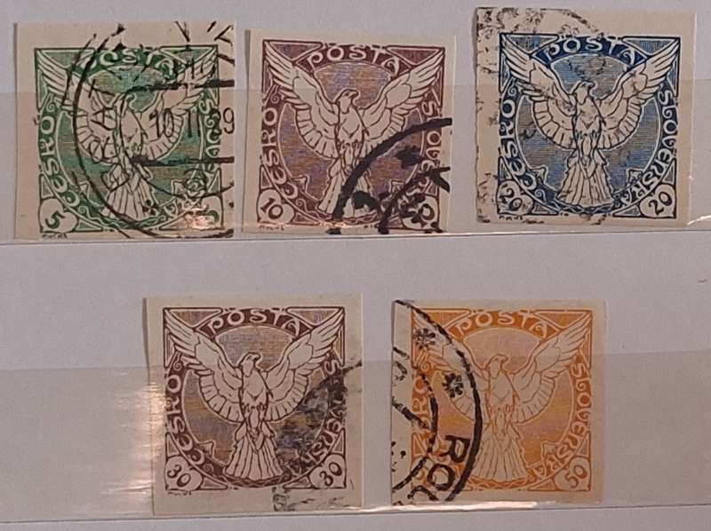 Czechoslovakia 1920 Windhover Newspaper Stamps 5 Used Imperforate stamps