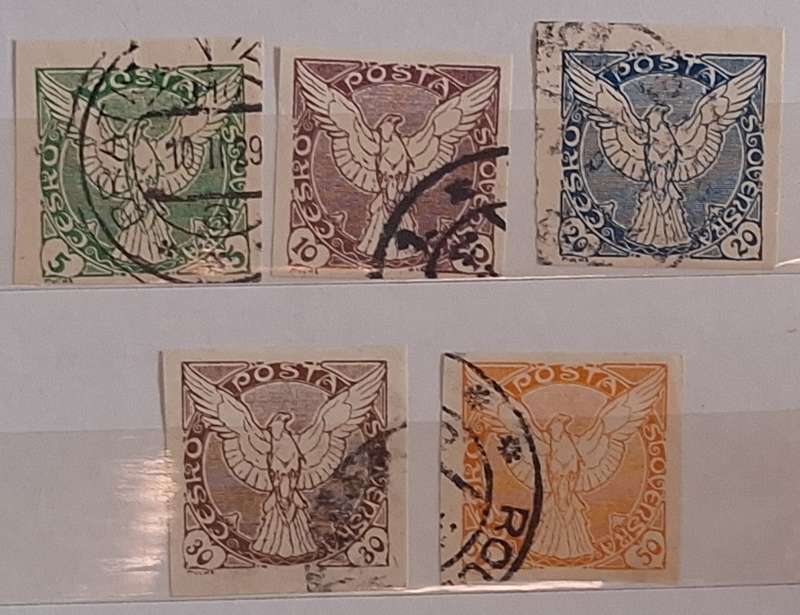 Czechoslovakia 1920 Windhover Newspaper Stamps 5 Used Imperforate stamps