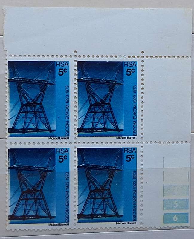 South Africa 1973 Escom 50th Anniversary Block of 4 Unused 5c stamps
