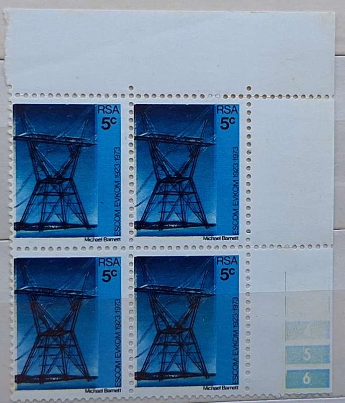 South Africa 1973 Escom 50th Anniversary Block of 4 Unused 5c stamps