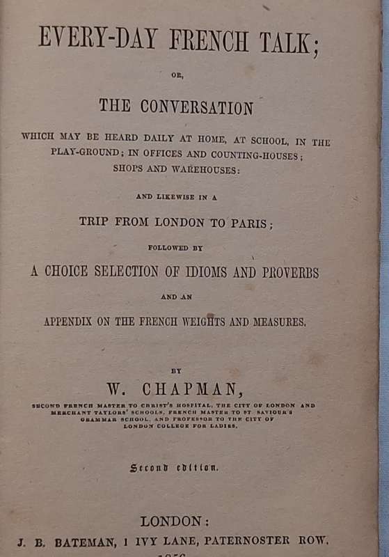 Chapman's Every Day French Talk Hardcover 1856 Second Edition