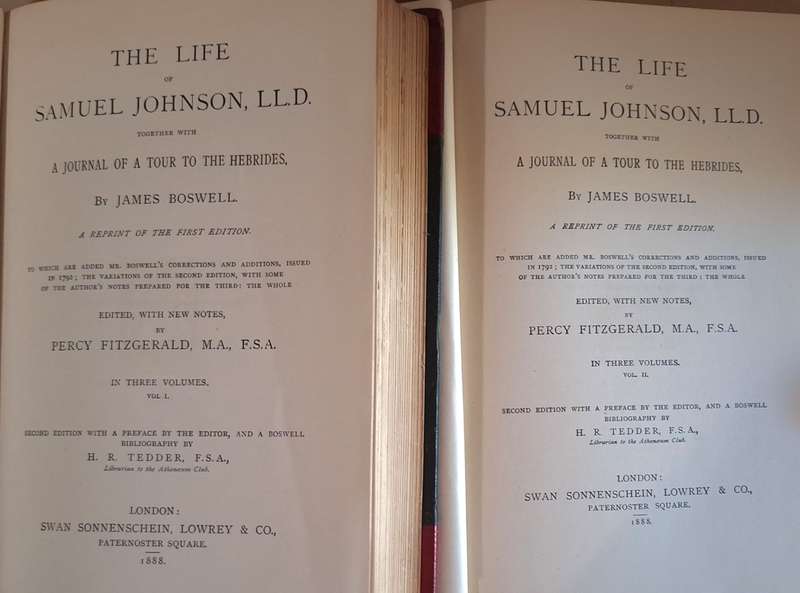 The Life of Samuel Johnson by James Boswell 1888 Reprint Vol 1 and Vol 2