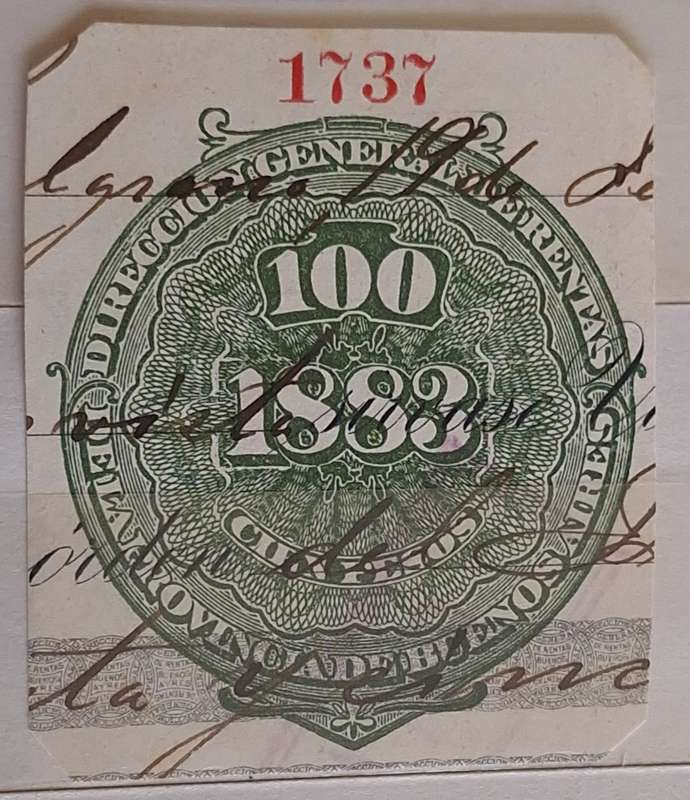 Argentina 1883 Homeland Defence Order Province of Buenos Aires 100 Pesos Numbered Seal